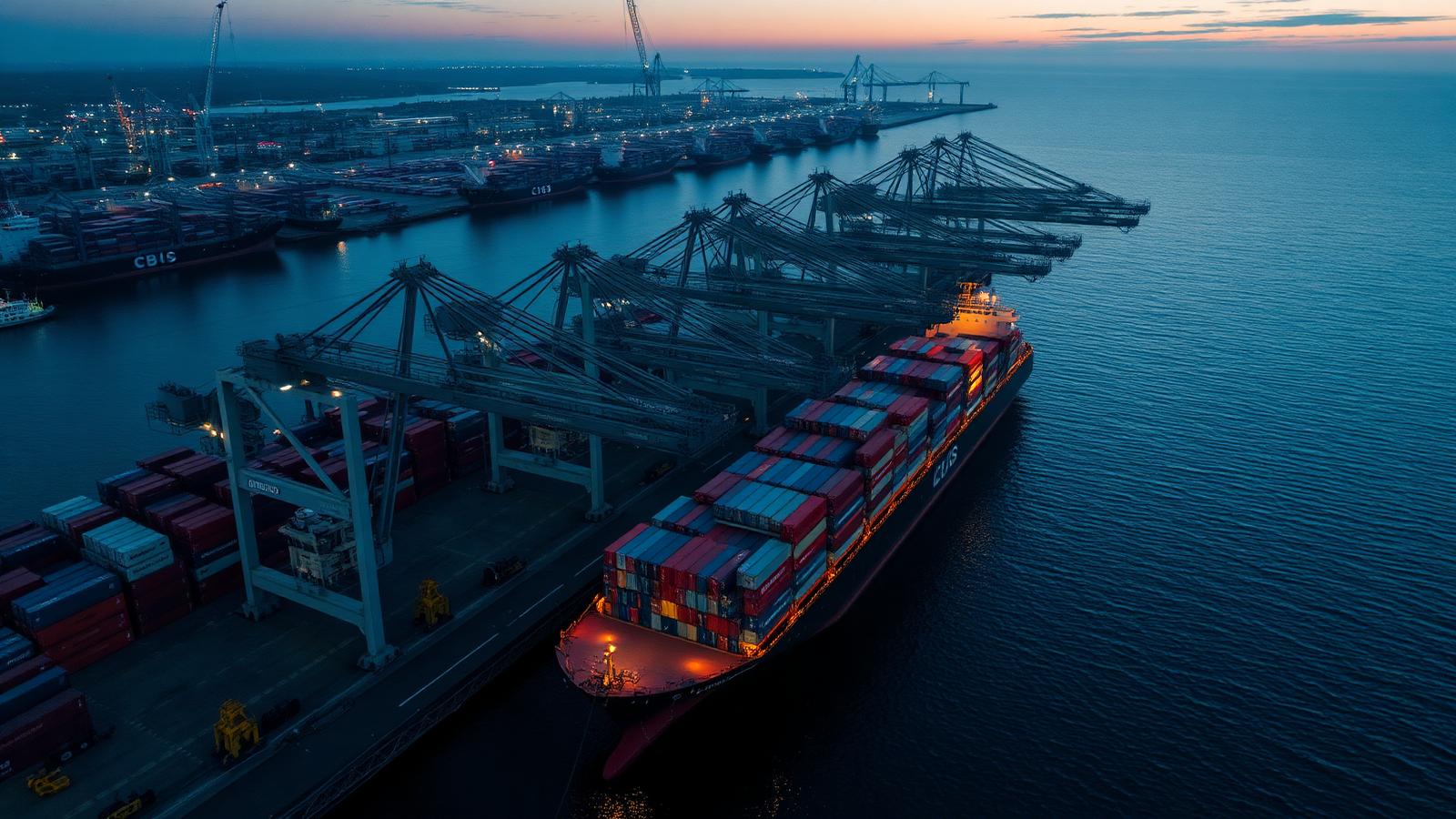 Porto internacional com navios de carga